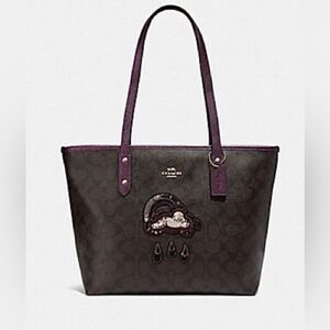 🔥🎁NWT! Coach Glitter CITY Zip Top Tote Handbag Sequin Brown/Black Msrp:$398.00